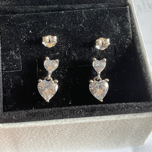 Pandora Double Heart Sparkling Stud Earrings - Picture 2 of 8